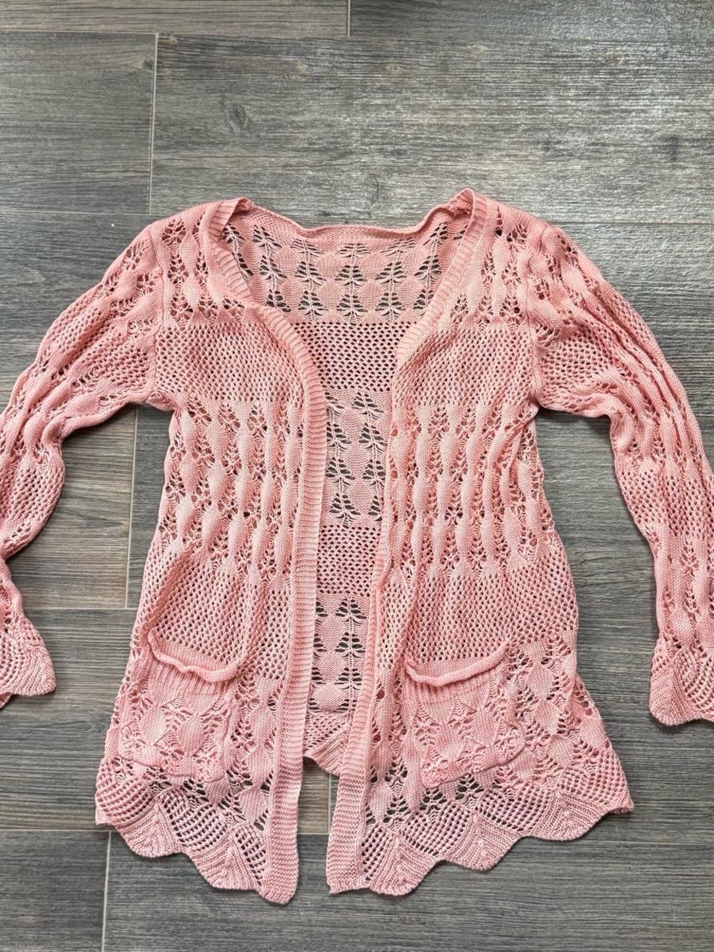 Y2K 2000s Pastel princess Pink crochet cardigan Dainty Coastal Bohemian